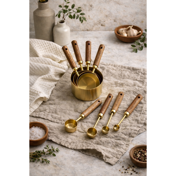 Busa Designs Montecito Acacia Wood and Gold Measuring Cups