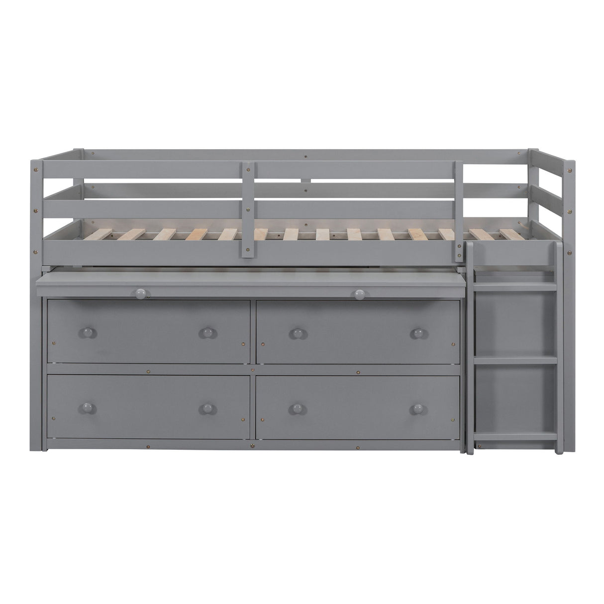 Loft Bed With Retractable Writing Desk And 4 Drawers, With Lateral Portable Desk And Shelves