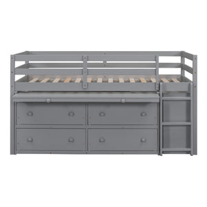 Loft Bed With Retractable Writing Desk And 4 Drawers, With Lateral Portable Desk And Shelves