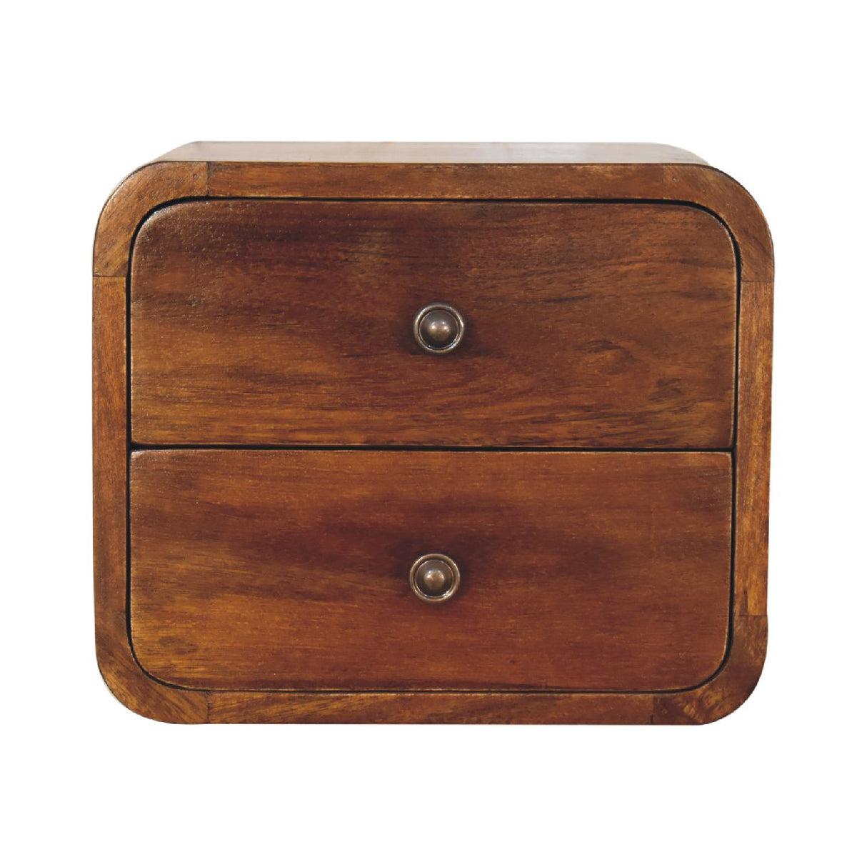 Solid Wood Floating Mini Nightstand, 2-Drawers, Chestnut