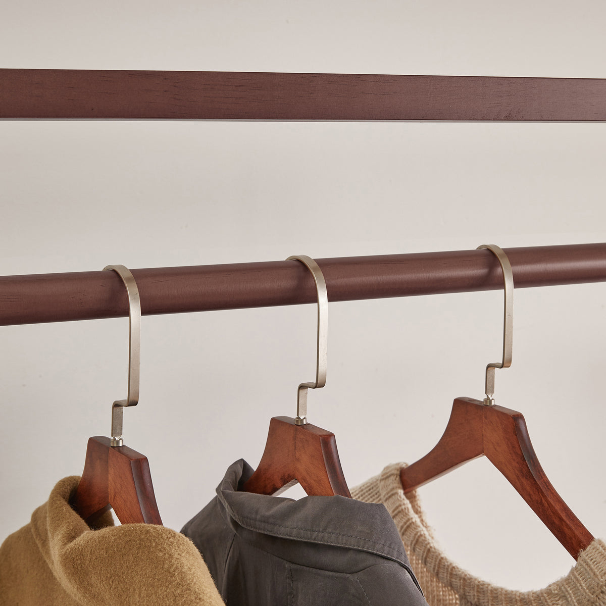 Solid Wood Freestanding Coat Rack with Rolling Wheels & Storage Basket