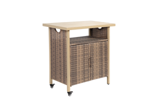 Outdoor Wicker Bar Cart with Wheels