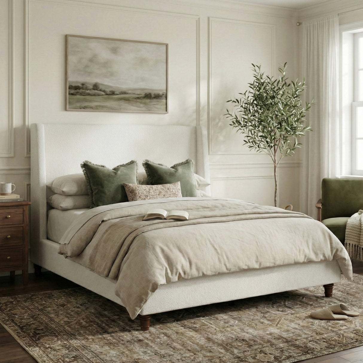 52.7" Tall Wingback Upholstered King Size Platform Bed Frame