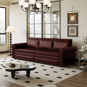 3 In 1 Convertible Sleeper Sofa With Nailhead Trim & Rolled Arm
