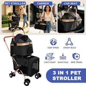 Double Pet Stroller for Small and Medium Dogs and Cats