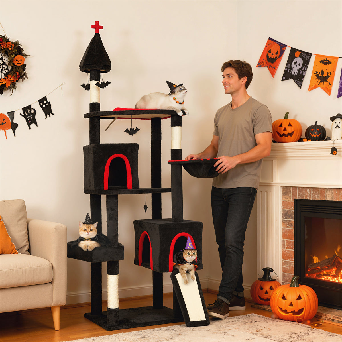 PawHut Gothic Cat Tree - 78" Extra Tall Cat Tower for Indoor Kittens