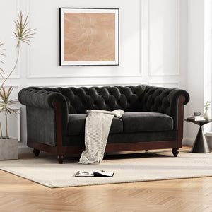 Chesterfield Velvet Loveseat Sofa, 2 Person Rolled Arm Upholstered Couch - Best Buy Furniture