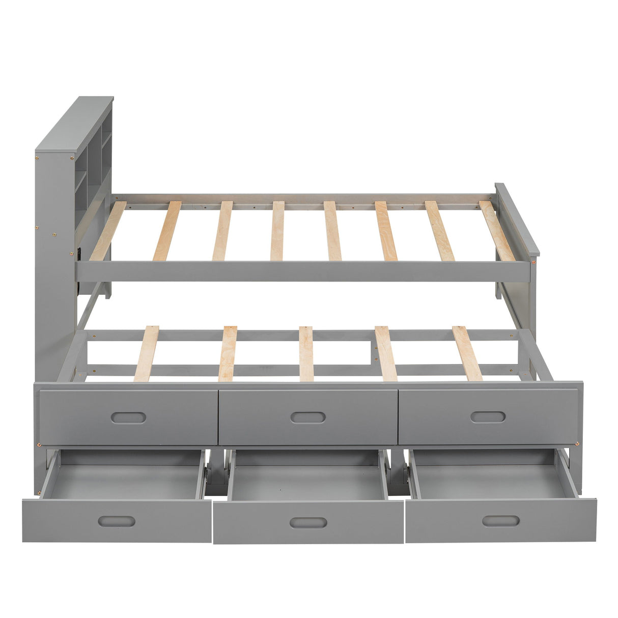 Platform Bed With Storage Headboard, USB, Trundle And 3 Drawers