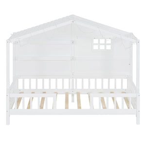 House Bed With Shelves, Window And Sparkling Light Strip On The Roof