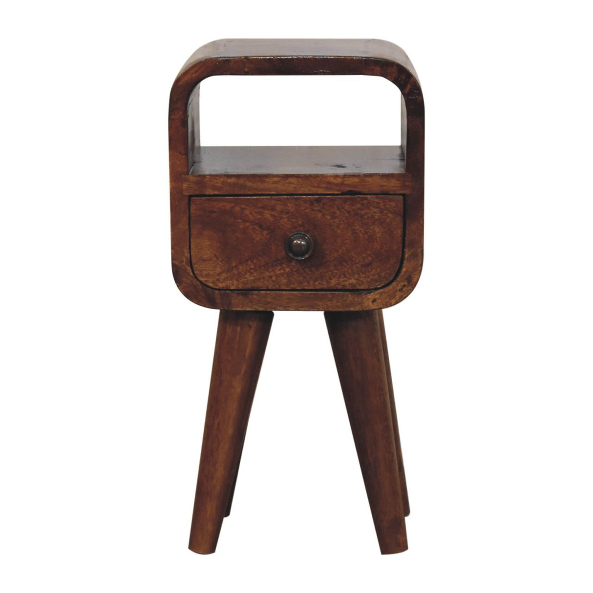 Solid Wood Extra Mini Curve Bedside, 1-Drawer, 1 Open-Slot, Chestnut