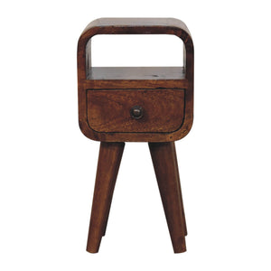 Solid Wood Extra Mini Curve Bedside, 1-Drawer, 1 Open-Slot, Chestnut