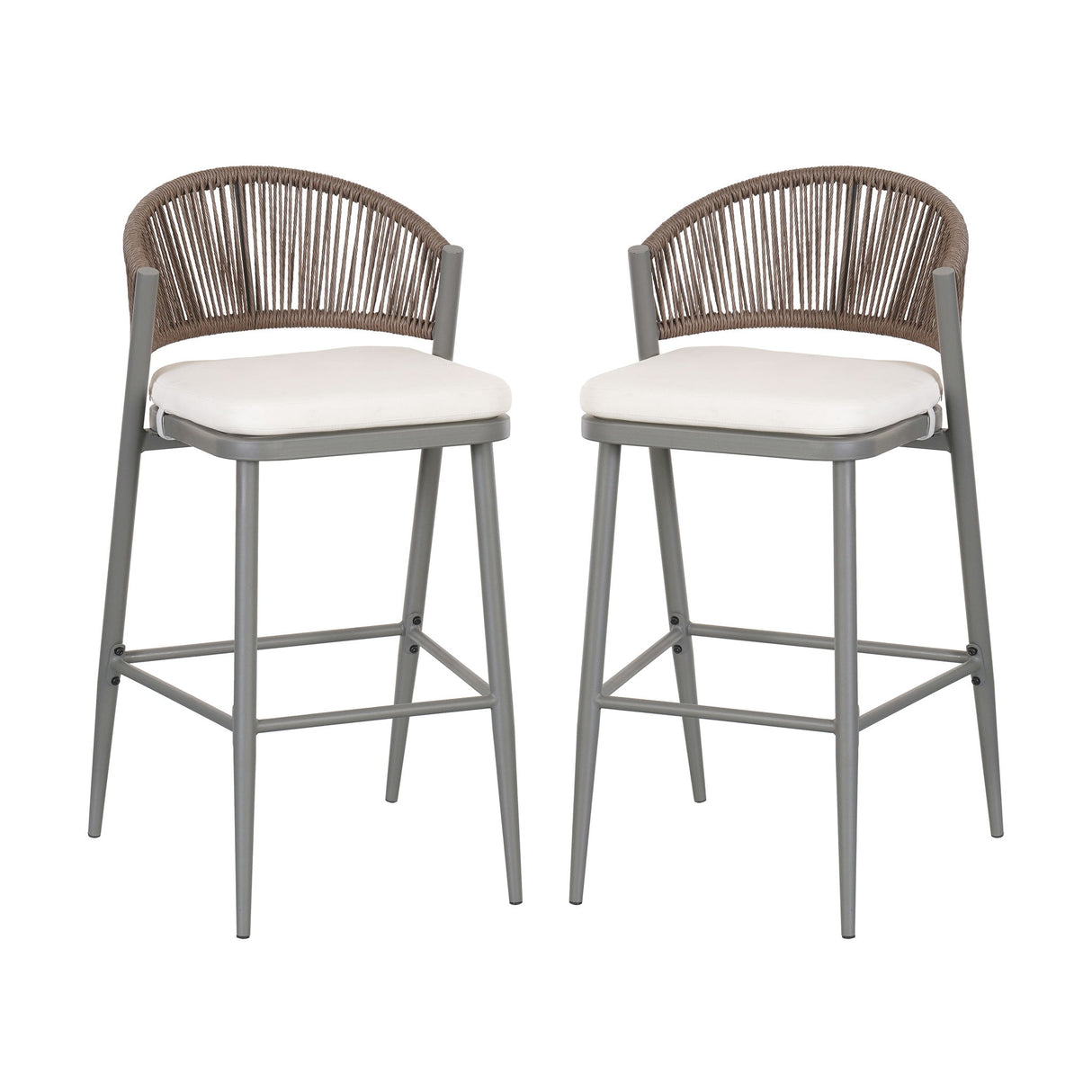 Outdoor Bar Height Metal Frame Counter Stools With Scallop Shaped Backrest & Water Resistant Cushions