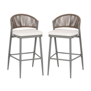 Outdoor Bar Height Metal Frame Counter Stools With Scallop Shaped Backrest & Water Resistant Cushions