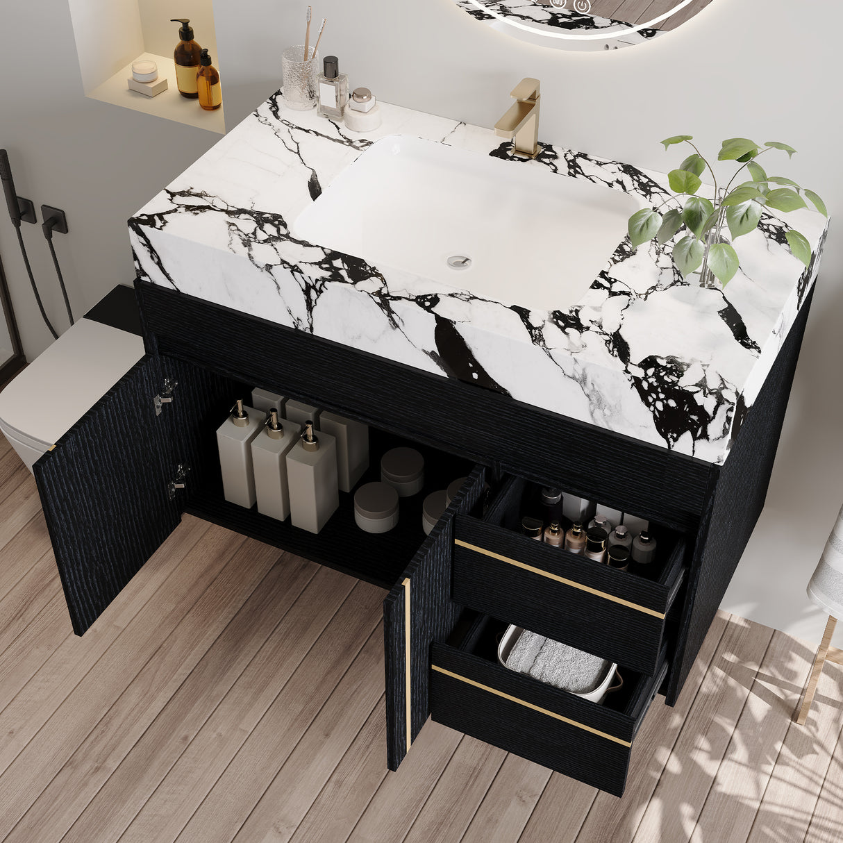 36" Floating Bathroom Vanity with Ceramic Sink and Faux Marble Top