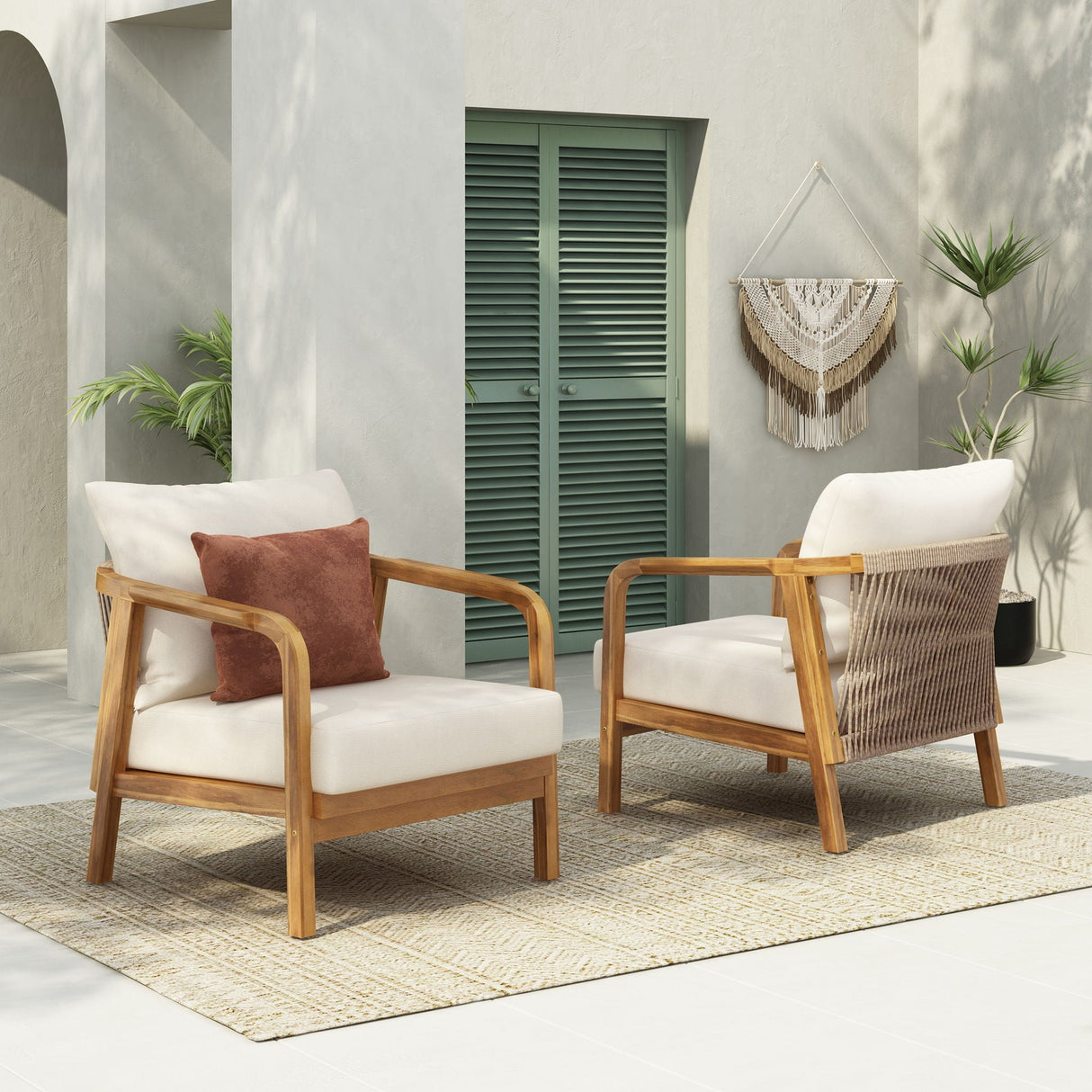Outdoor Lounge Chair With Woven Backrest, Solid Wood Frame, Comfortable Cushions - Best Buy Furniture