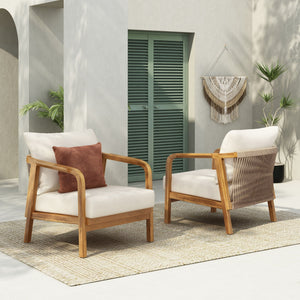 Outdoor Lounge Chair With Woven Backrest, Solid Wood Frame, Comfortable Cushions - Best Buy Furniture