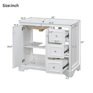 Bathroom Vanity With Sink, Soft-Close Doors, Adjustable U-Shelf, 3 Drawers