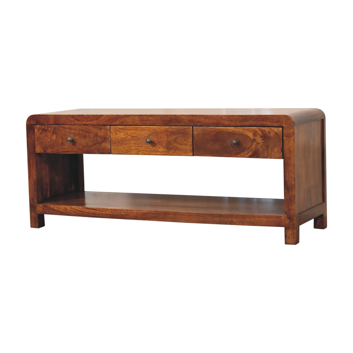Solid Wood Aspen Media Unit, 3-Drawers, Open Slot, Chestnut