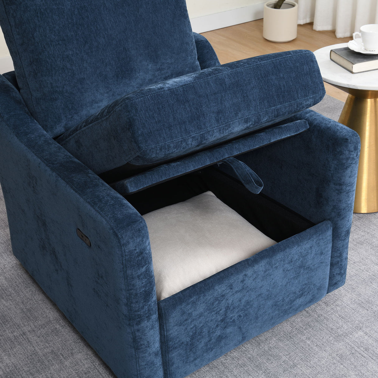 Swivel Arm Chair With USB Type-C Charging And Book Pocket
