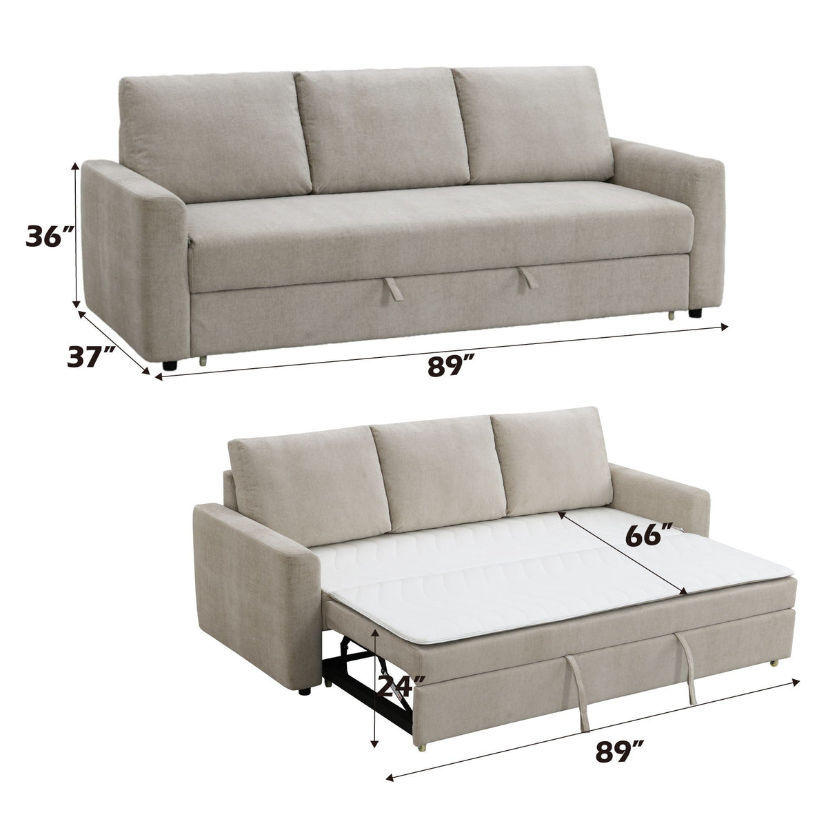 Leira - Linen Pull Out Sleeper Sofa - Beige - Best Buy Furniture