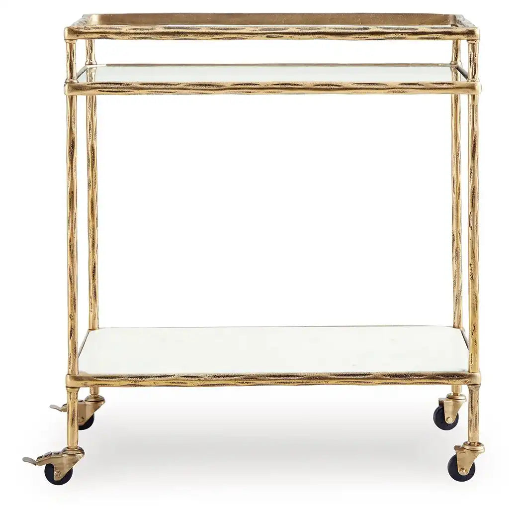 Plattfield - Bar Cart - Antique Gold Finish - Best Buy Furniture