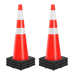 36" Heavy-Duty Traffic Cones with High-Visibility Reflective Collars - 4 Pack