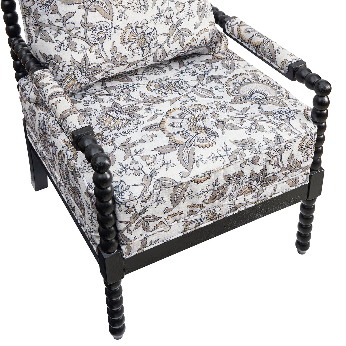 Belvoir Upholstered Spool Accent Chair with Turned Wood Frame, Floral