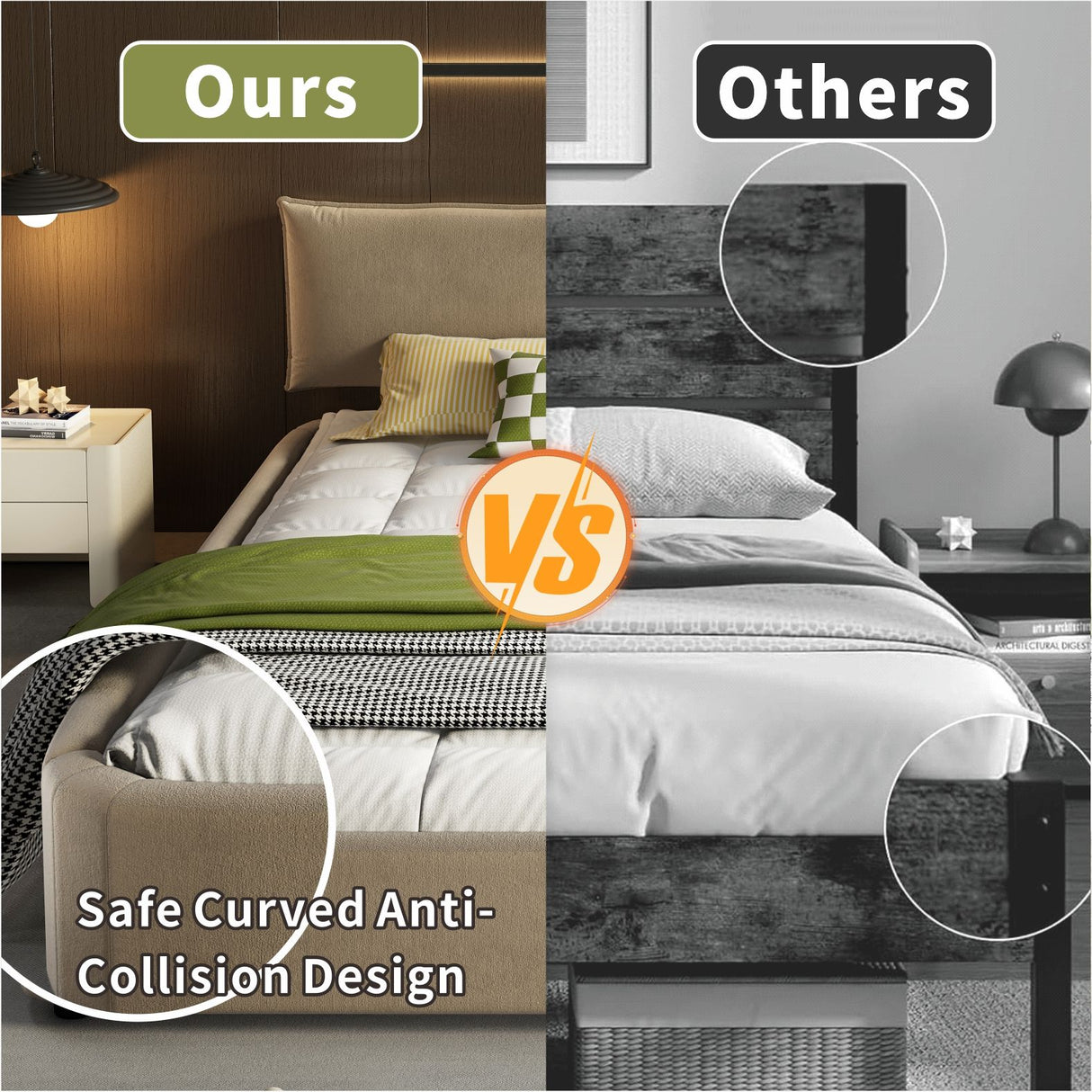 Cloud Bed Frame With Oversized Padded Movable Headboard