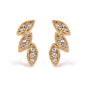 10K Yellow Gold 1/10 Cttw Diamond Triple Leaf Stud Earring (H-I Color, I1-I2 Clarity)