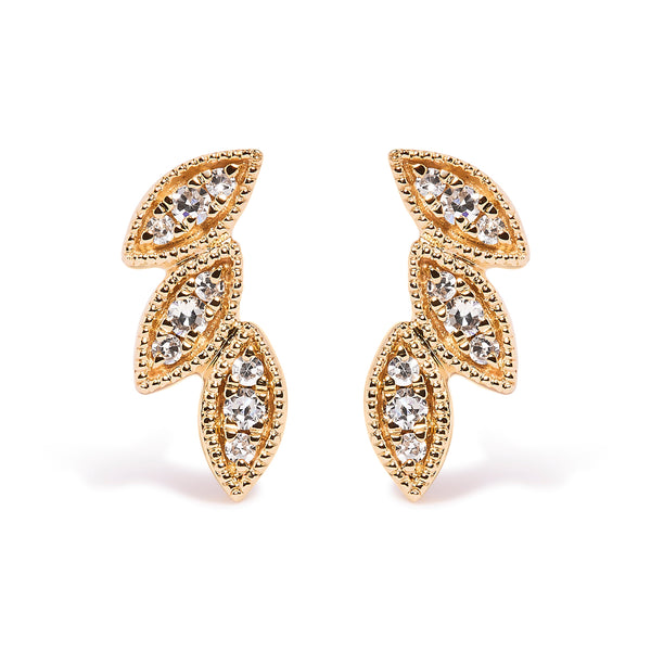 10K Yellow Gold 1/10 Cttw Diamond Triple Leaf Stud Earring (H-I Color, I1-I2 Clarity)