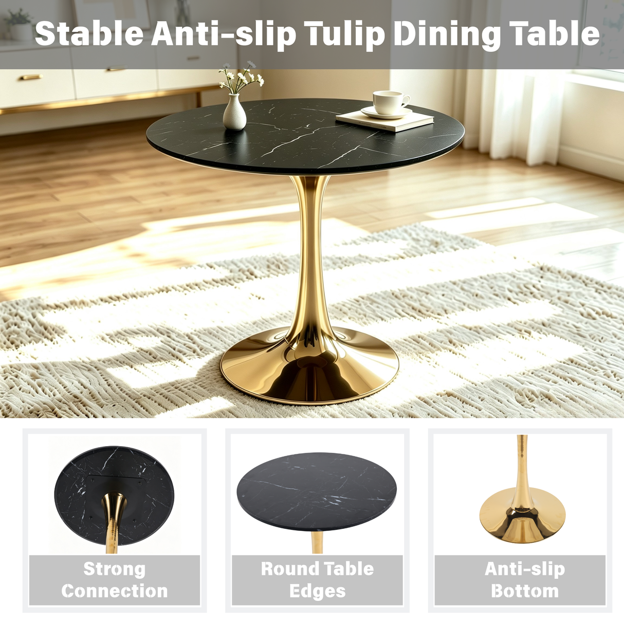 Mid-Century Black Marble Tulip Table