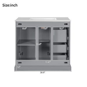 Bathroom Vanity With Sink, Soft Close Doors, Adjustable Shelf & 3 Drawers