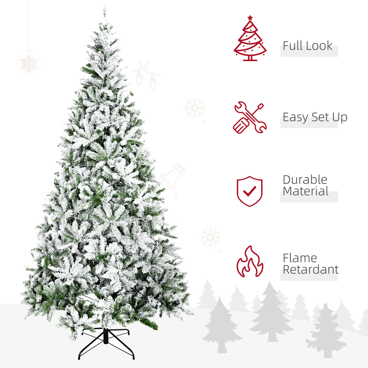 HOMCOM 9' Tall Unlit Snow Flocked Pine Artificial Christmas Tree