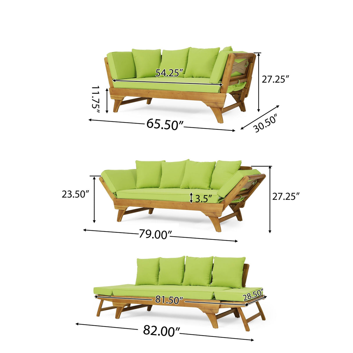 Outdoor Acacia Wood Expandable Daybed With Cushions - Best Buy Furniture