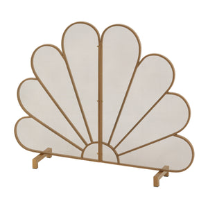 Gold Fan-Shaped Fireplace Screen with Mesh Spark Barrier - Gold