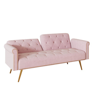Luxurious Sofa Bed With Nail Head Trim And Matching Pillow