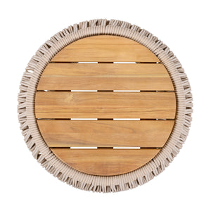 Acacia Wood Side Table with Beige Rope Base