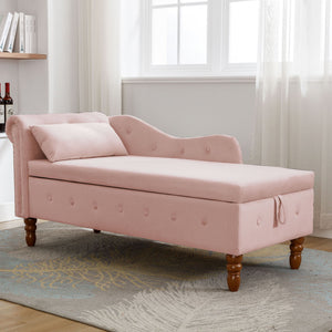 Chaise Lounge Indoor, Lounge Chair For Bedroom With Storage & Pillow, Modern Upholstered Rolled Arm Chase Lounge For Sleeping With Nailhead Trim For Living Room Bedroom Office