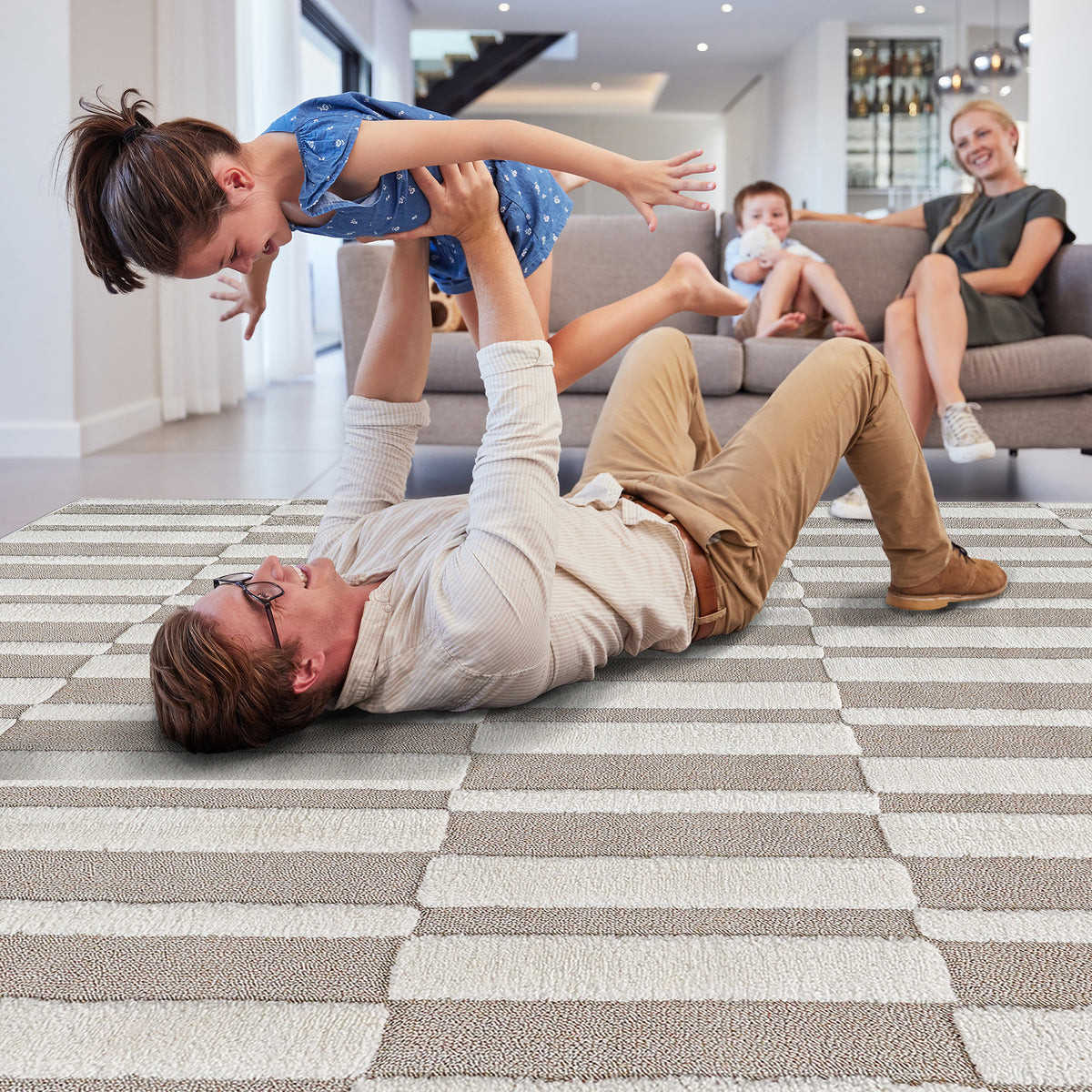 Step Collection High-Low Striped Beige/Cream Indoor Area Rug