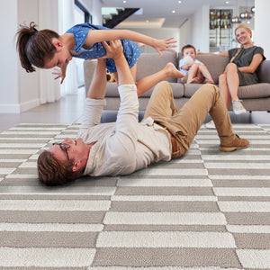 Step Collection High-Low Striped Beige/Cream Indoor Area Rug