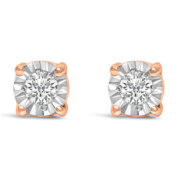 .925 Sterling Silver 1/10 Cttw Round Brilliant-Cut Lab Grown Diamond Miracle-Set Stud Earrings (F-G Color, VS1-VS2 Clarity)