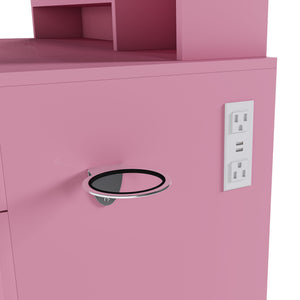 Vanity Desk With LED Mirror Lights And Power Outlet Charging Station, 3 Drawers, 7 Shelves, Storage Stool - Pink