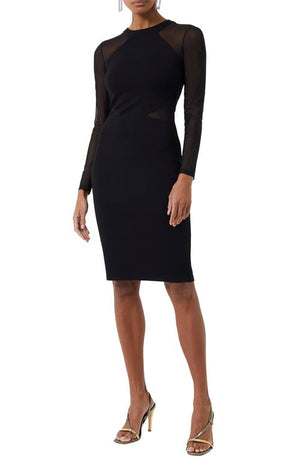 French Connection Viven Long Sleeve Mesh Panel Sheath Dress