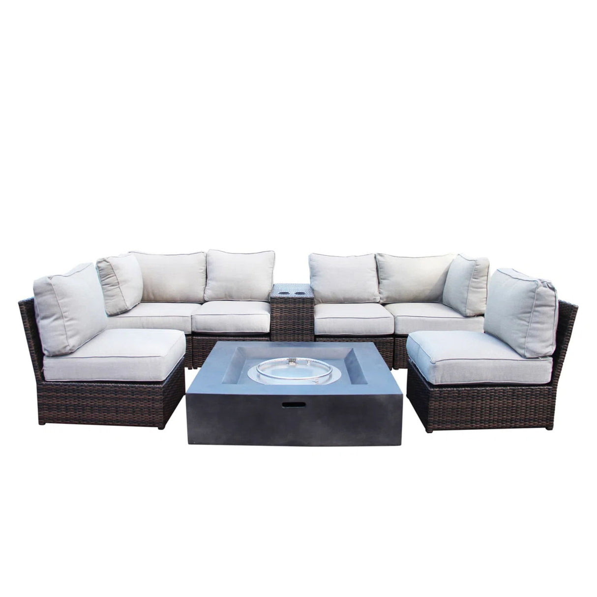 Contemporary Patio Seating Set With Fire Pit
