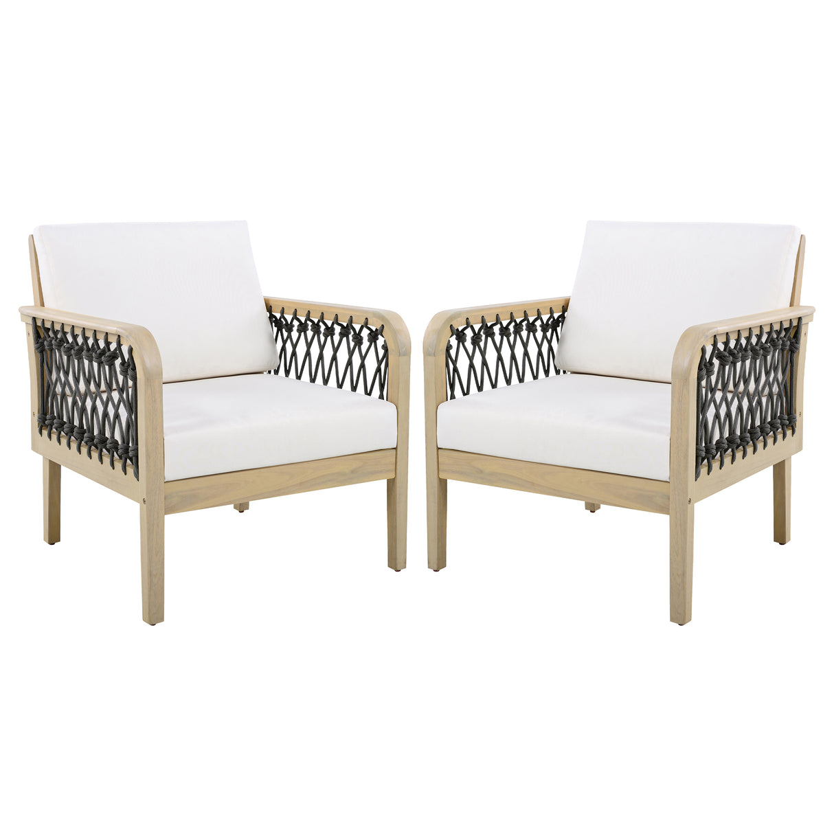Outdoor Acacia Wood Club Chair with Handwoven Rope (Set of 2)