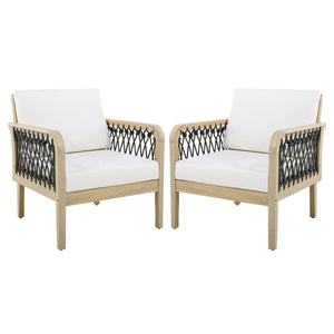 Outdoor Acacia Wood Club Chair with Handwoven Rope (Set of 2)