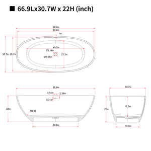 67" Freestanding Bathtub with Pop-up Drain