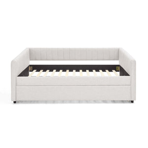 Upholstered Daybed With Trundle With Vertical Stripes