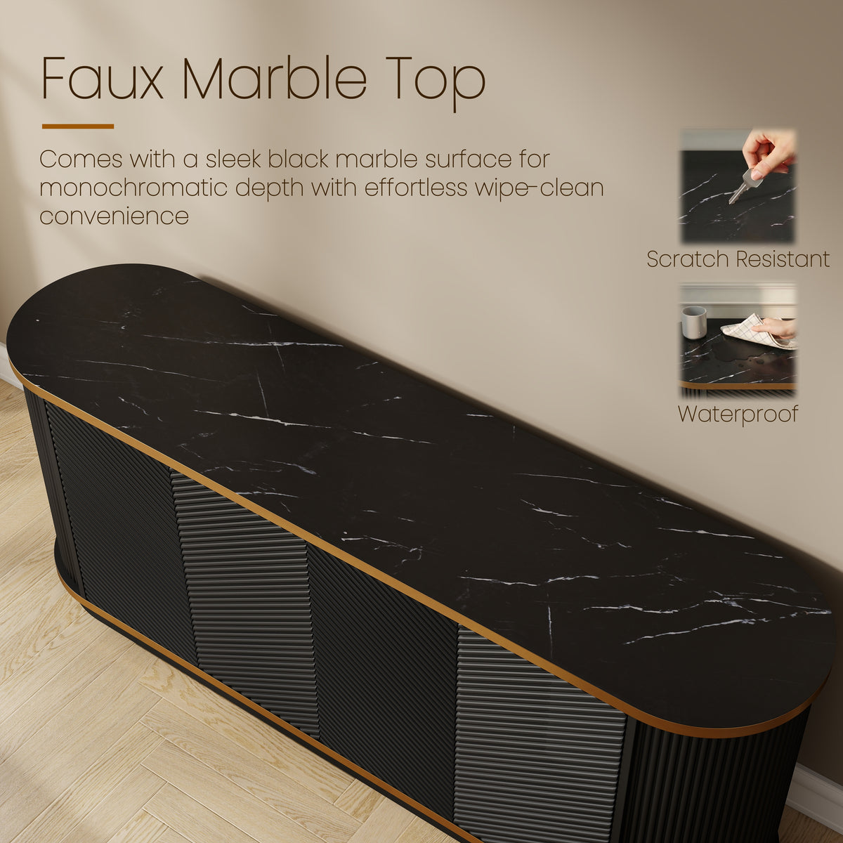 63" Diagonal Fluted Sideboard Cabinet with Storage