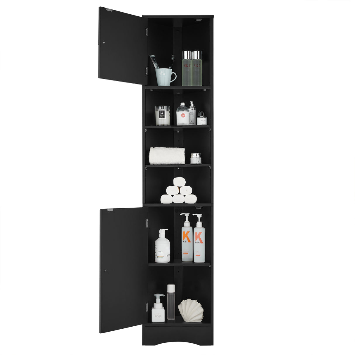 Multi-Functional Corner Cabinet Tall Bathroom Storage Cabinet with Two Doors and Adjustable Shelves, Open Shelf